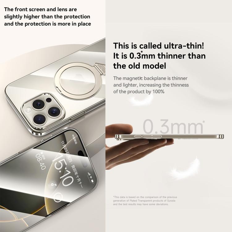 For iPhone 15 SULADA Electroplated Transparent MagSafe Holder Phone Case(Grey) by SULADA