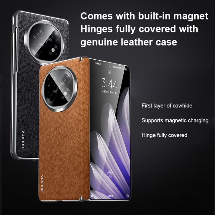 For OPPO Find N5 SULADA Frameless Top Layer Cowhide Leather Hybrid PC Phone Case(Purple) by SULADA