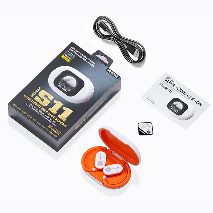WK Beluga S11 Vukie OWS Clip-on Wireless Earphones with Smart Color Screen(White) by WK