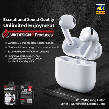 WK WS-28 Liton Series TWS Wireless Earbuds Gen6(White) by WK
