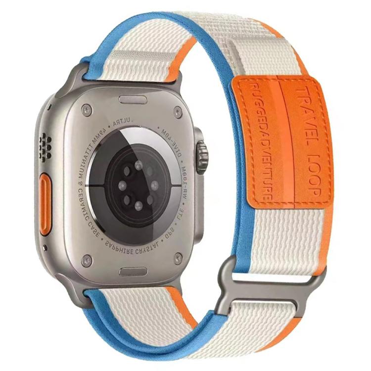 For Apple Watch 46mm / 49mm / 45mm / 44mm xDfind Double Section Metal Buckle Loop Nylon Braided Watch Band(Orange Beige) by xDfind