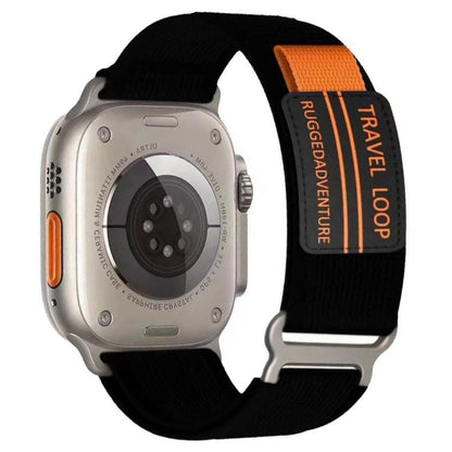 For Apple Watch 46mm / 49mm / 45mm / 44mm xDfind Double Section Metal Buckle Loop Nylon Braided Watch Band(Black) by xDfind