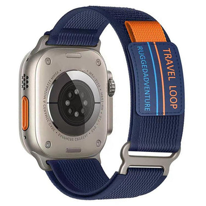 For Apple Watch 46mm / 49mm / 45mm / 44mm xDfind Double Section Metal Buckle Loop Nylon Braided Watch Band(Midnight Blue) by xDfind