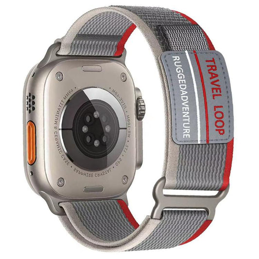 For Apple Watch 42mm / 41mm / 40mm / 38mm xDfind Double Section Metal Buckle Loop Nylon Braided Watch Band(Red Grey) by xDfind