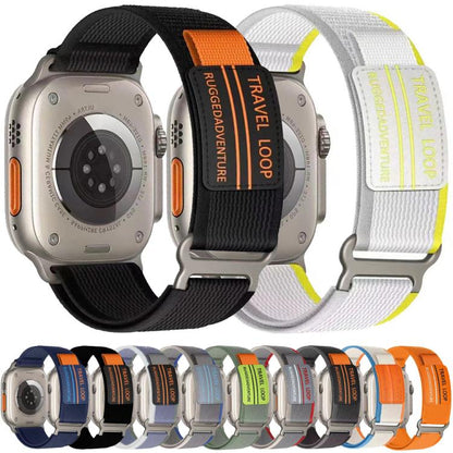 For Apple Watch 46mm / 49mm / 45mm / 44mm xDfind Double Section Metal Buckle Loop Nylon Braided Watch Band(Yellow Grey) by xDfind