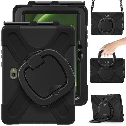 For Samsung Galaxy Tab Active5 Pro Silicone Hybrid PC Tablet Case with Holder & Shoulder Strap(Black) by bashfashion