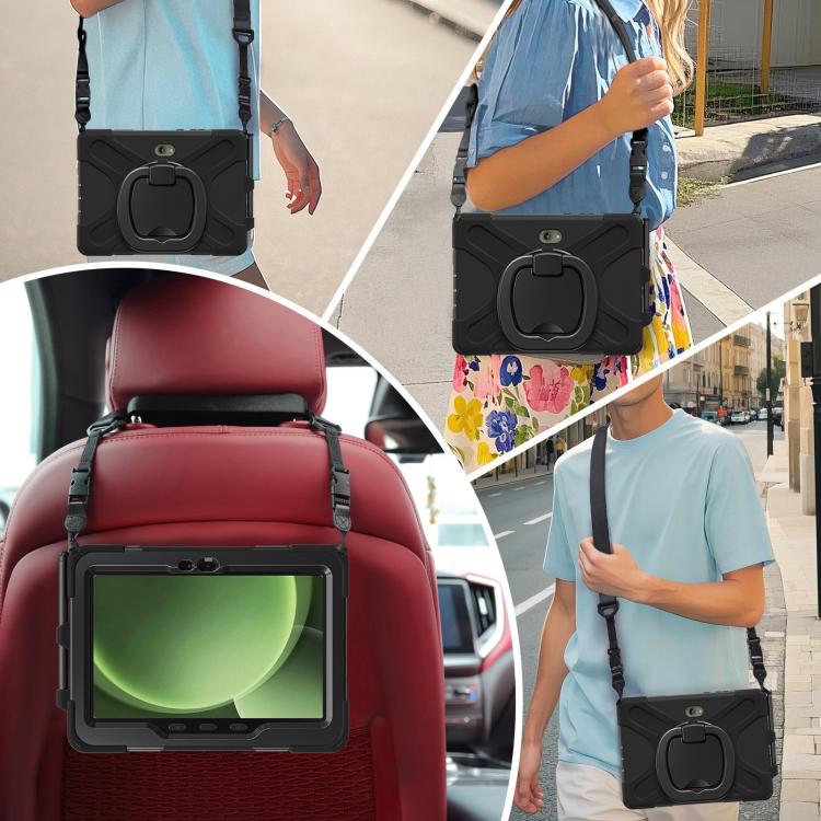 For Samsung Galaxy Tab Active5 Pro Silicone Hybrid PC Tablet Case with Holder & Shoulder Strap(Black) by bashfashion