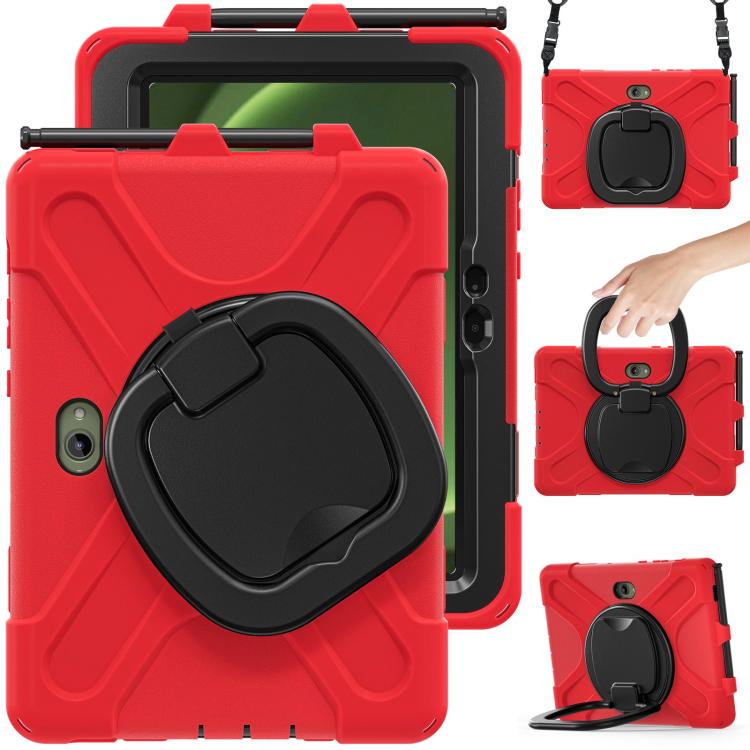 For Samsung Galaxy Tab Active5 Pro Silicone Hybrid PC Tablet Case with Holder & Shoulder Strap(Red) by bashfashion