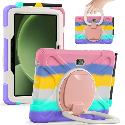 For Samsung Galaxy Tab Active5 Pro Silicone Hybrid PC Tablet Case with Holder & Shoulder Strap(Colorful Pink) by bashfashion