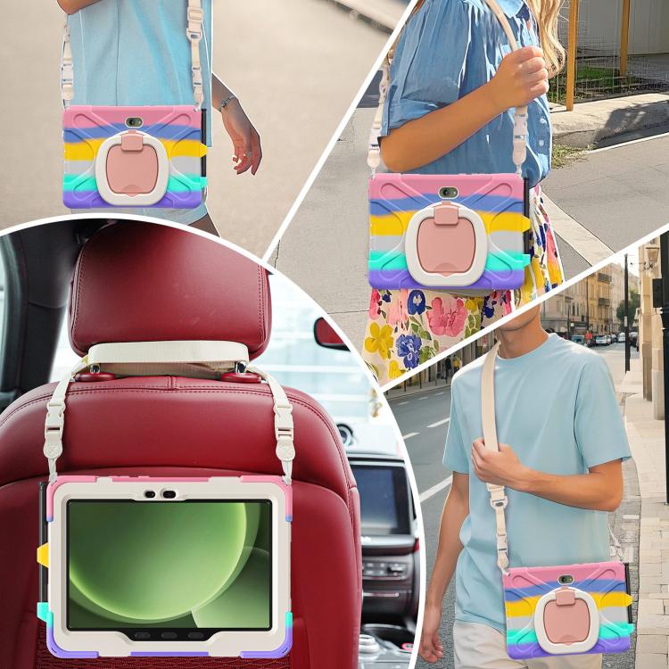 For Samsung Galaxy Tab Active5 Pro Silicone Hybrid PC Tablet Case with Holder & Shoulder Strap(Colorful Pink) by bashfashion