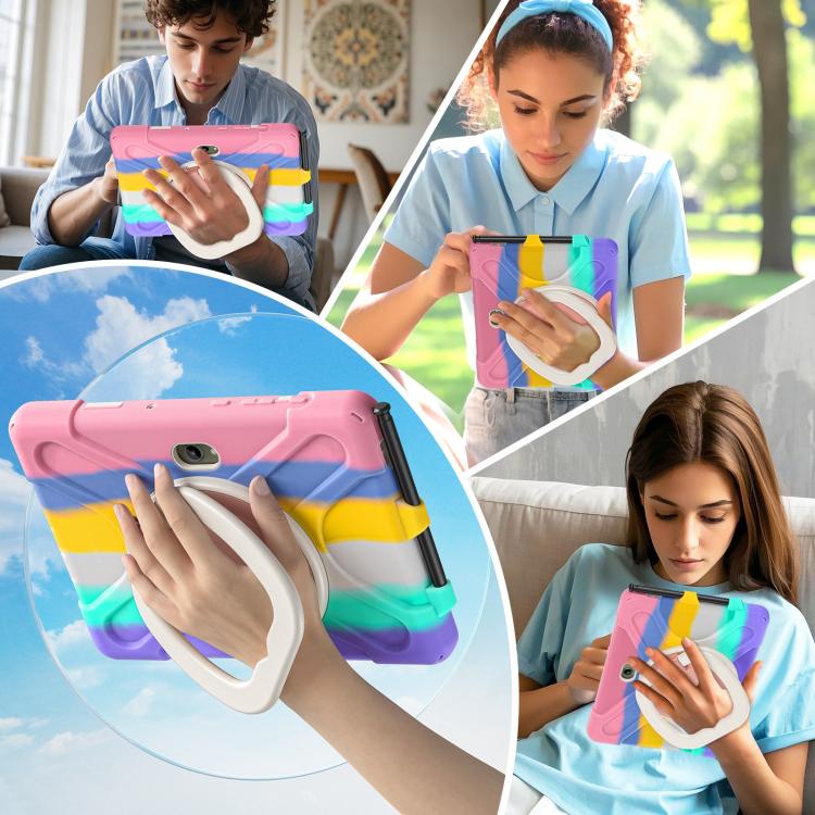 For Samsung Galaxy Tab Active5 Pro Silicone Hybrid PC Tablet Case with Holder & Shoulder Strap(Colorful Pink) by bashfashion