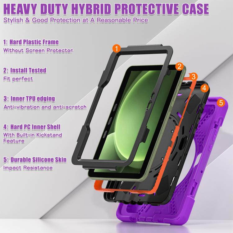 For Samsung Galaxy Tab Active5 Pro Silicone Hybrid PC Tablet Case with Holder & Shoulder Strap(Purple) by bashfashion