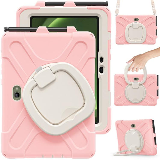 For Samsung Galaxy Tab Active5 Pro Silicone Hybrid PC Tablet Case with Holder & Shoulder Strap(Pink) by bashfashion