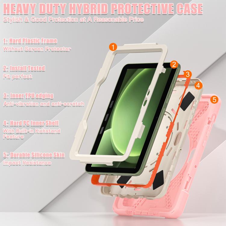 For Samsung Galaxy Tab Active5 Pro Silicone Hybrid PC Tablet Case with Holder & Shoulder Strap(Pink) by bashfashion