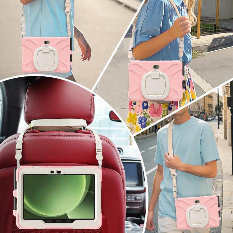 For Samsung Galaxy Tab Active5 Pro Silicone Hybrid PC Tablet Case with Holder & Shoulder Strap(Pink) by bashfashion