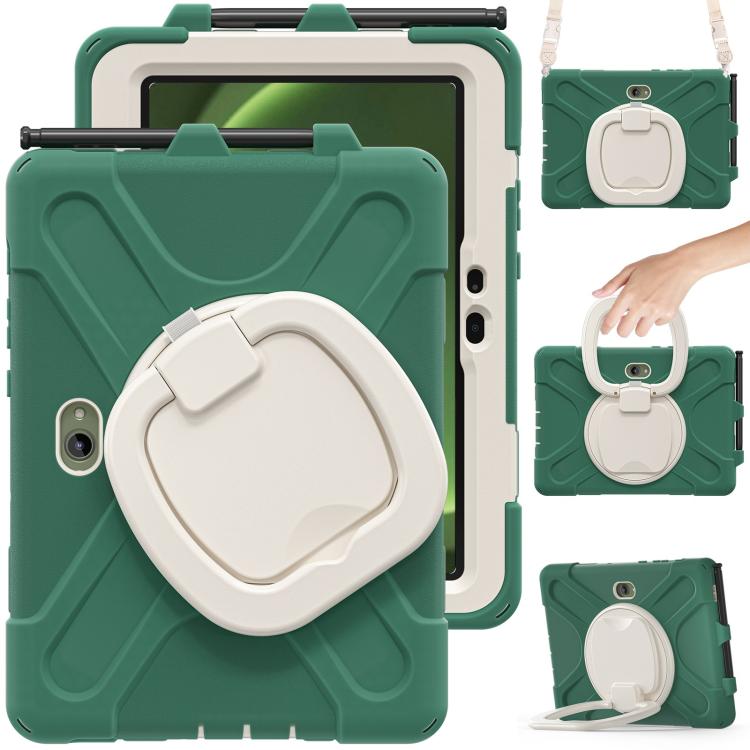 For Samsung Galaxy Tab Active5 Pro Silicone Hybrid PC Tablet Case with Holder & Shoulder Strap(Emerald Green) by bashfashion