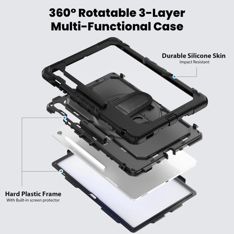 For Samsung Galaxy Tab S10 FE+ Silicone Hybrid PC Tablet Case with Shoulder Strap(Black) by bashfashion