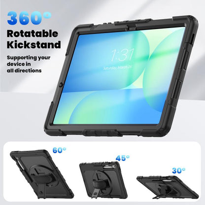 For Samsung Galaxy Tab S10 FE+ Silicone Hybrid PC Tablet Case with Shoulder Strap(Black) by bashfashion