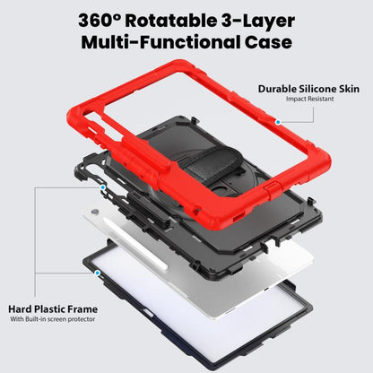 For Samsung Galaxy Tab S10 FE+ Silicone Hybrid PC Tablet Case with Shoulder Strap(Red) by bashfashion