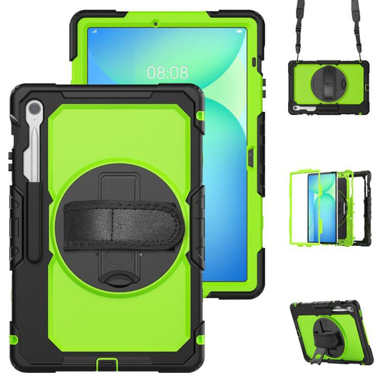 For Samsung Galaxy Tab S10 FE+ Silicone Hybrid PC Tablet Case with Shoulder Strap(Yellow Green PC) by bashfashion
