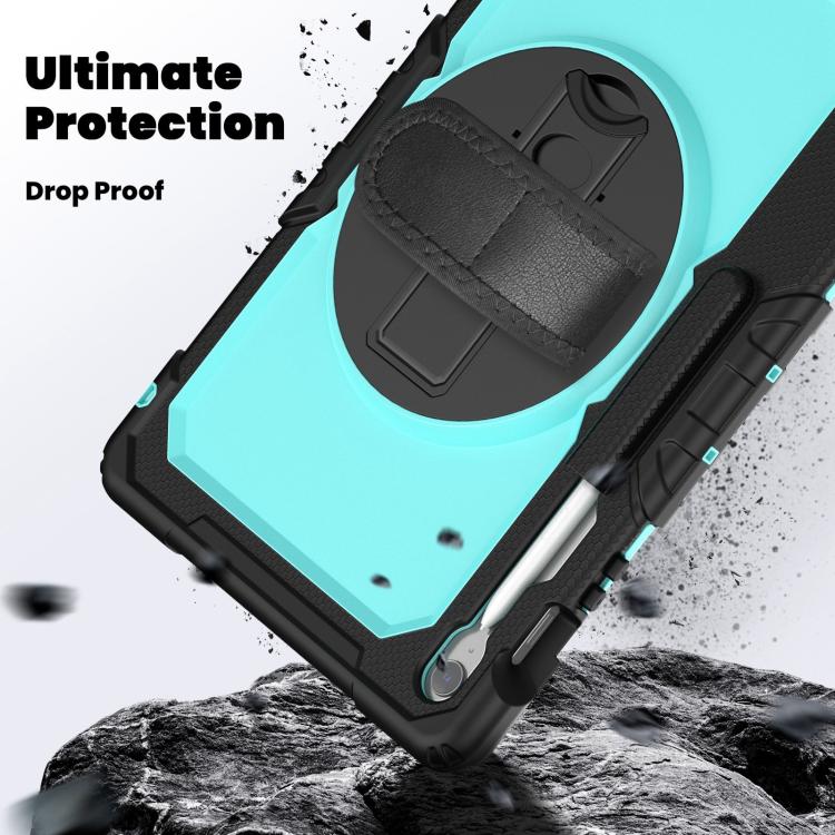 For Samsung Galaxy Tab S10 FE+ Silicone Hybrid PC Tablet Case with Shoulder Strap(Light Blue PC) by bashfashion