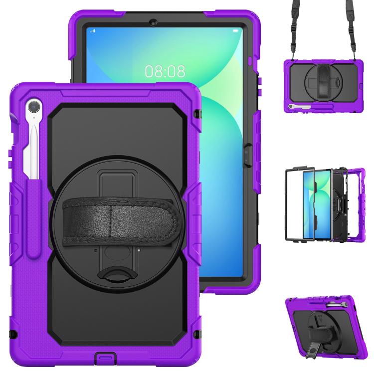 For Samsung Galaxy Tab S10 FE+ Silicone Hybrid PC Tablet Case with Shoulder Strap(Purple) by bashfashion