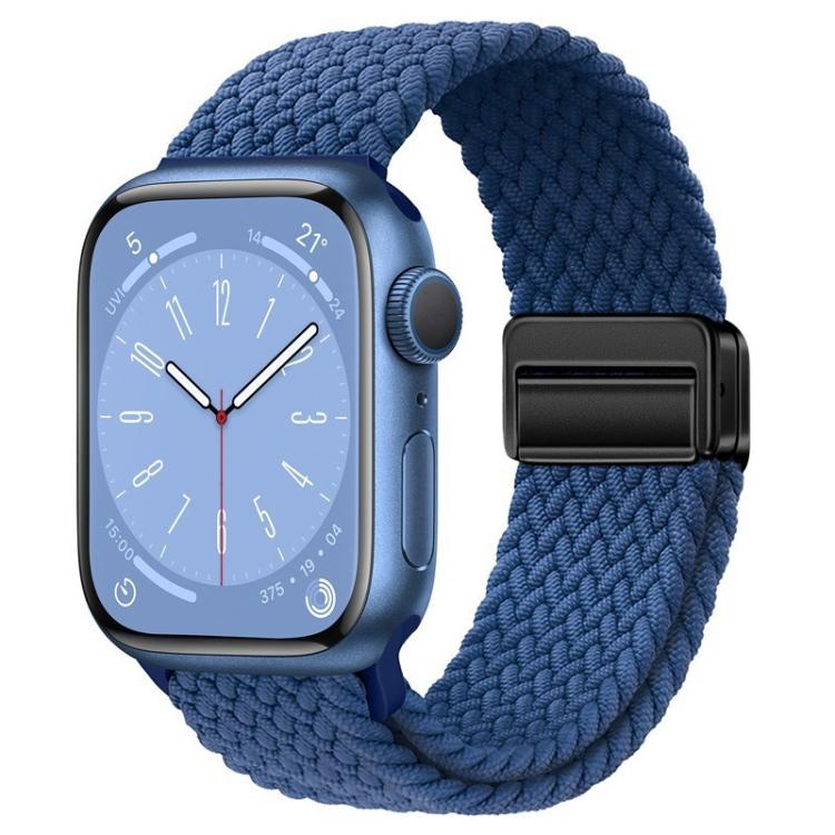 For Apple Watch 46mm / 49mm / 45mm / 44mm xDfind Magnetic Buckle Loop Woven Watch Band(Navy Blue) by xDfind