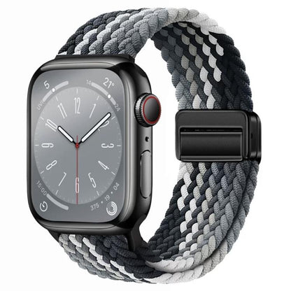For Apple Watch 46mm / 49mm / 45mm / 44mm xDfind Magnetic Buckle Loop Woven Watch Band(Dazzling Black) by xDfind