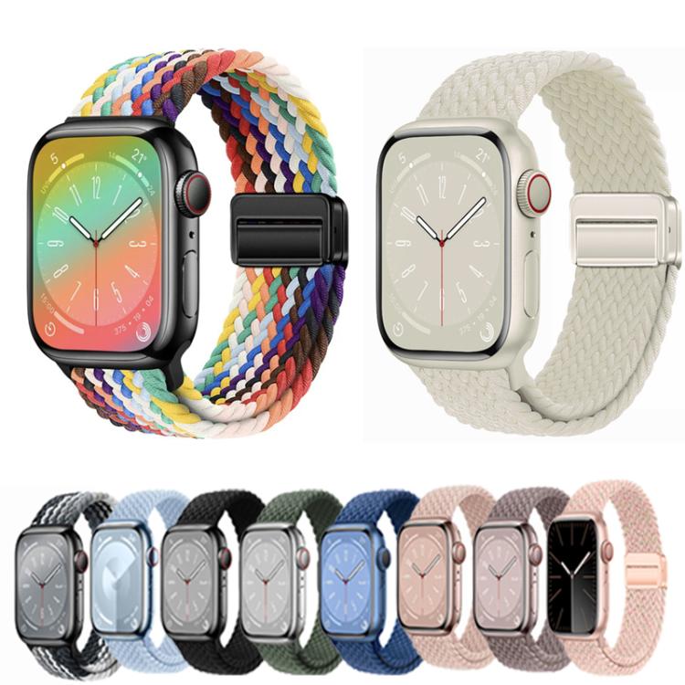 For Apple Watch 46mm / 49mm / 45mm / 44mm xDfind Magnetic Buckle Loop Woven Watch Band(Starlight Pink) by xDfind