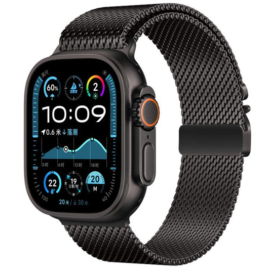 For Apple Watch 46mm / 49mm / 45mm / 44mm xDfind Umbrella Buckle Think Mesh Milanese Stainless Steel Watch Band(Black) by xDfind