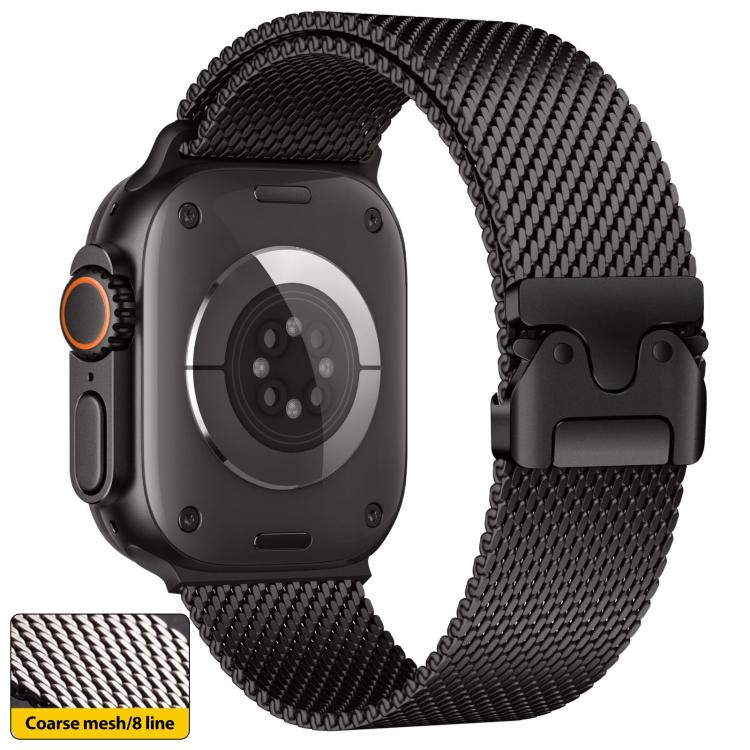 For Apple Watch 46mm / 49mm / 45mm / 44mm xDfind Umbrella Buckle Think Mesh Milanese Stainless Steel Watch Band(Black) by xDfind