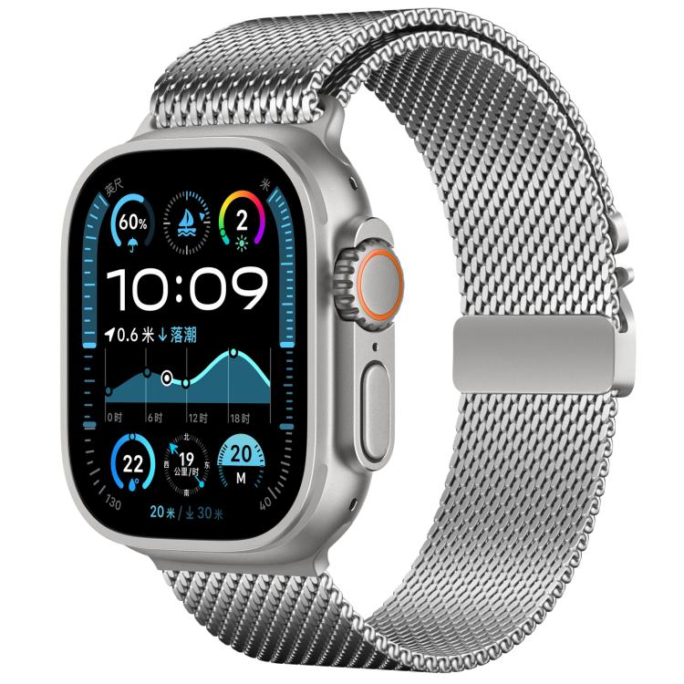 For Apple Watch 46mm / 49mm / 45mm / 44mm xDfind Umbrella Buckle Think Mesh Milanese Stainless Steel Watch Band(Silver) by xDfind
