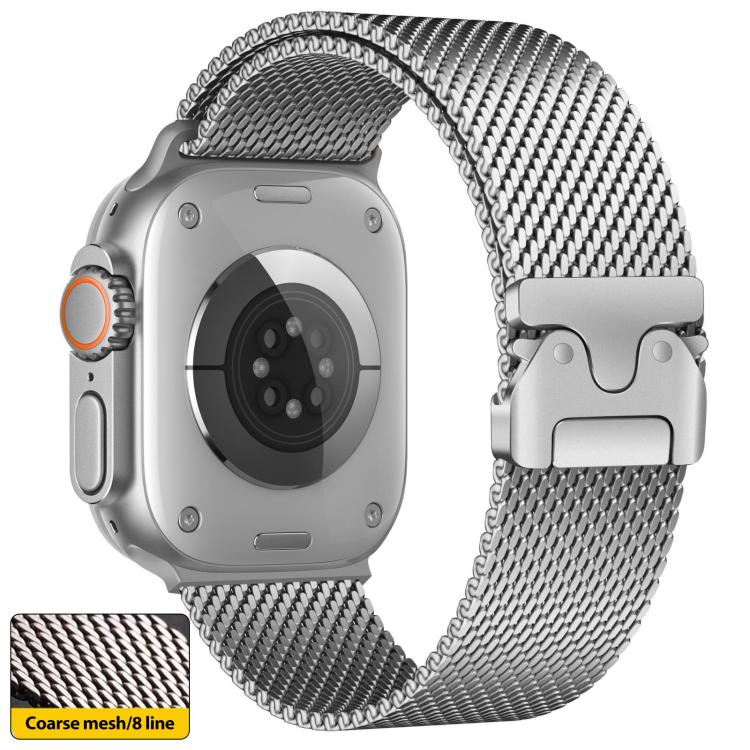For Apple Watch 46mm / 49mm / 45mm / 44mm xDfind Umbrella Buckle Think Mesh Milanese Stainless Steel Watch Band(Silver) by xDfind
