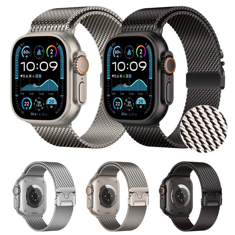 For Apple Watch 46mm / 49mm / 45mm / 44mm xDfind Umbrella Buckle Think Mesh Milanese Stainless Steel Watch Band(Titanium Color) by xDfind