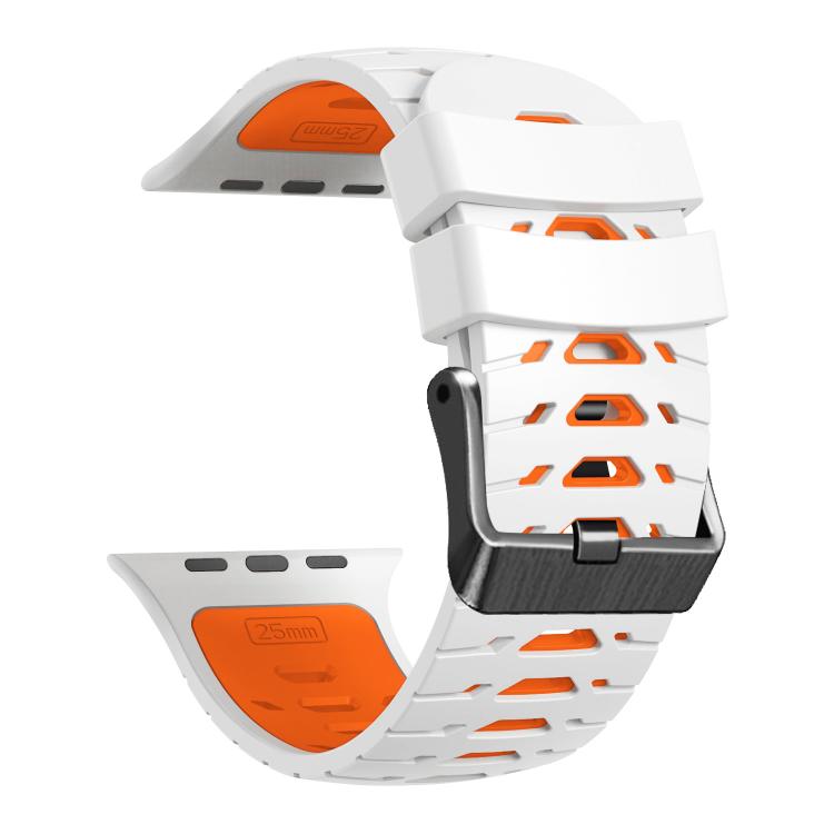 For Apple Watch 46mm / 49mm / 45mm / 44mm Trapezoid Two Color Silicone Watch Band(White Orange) by bashfashion