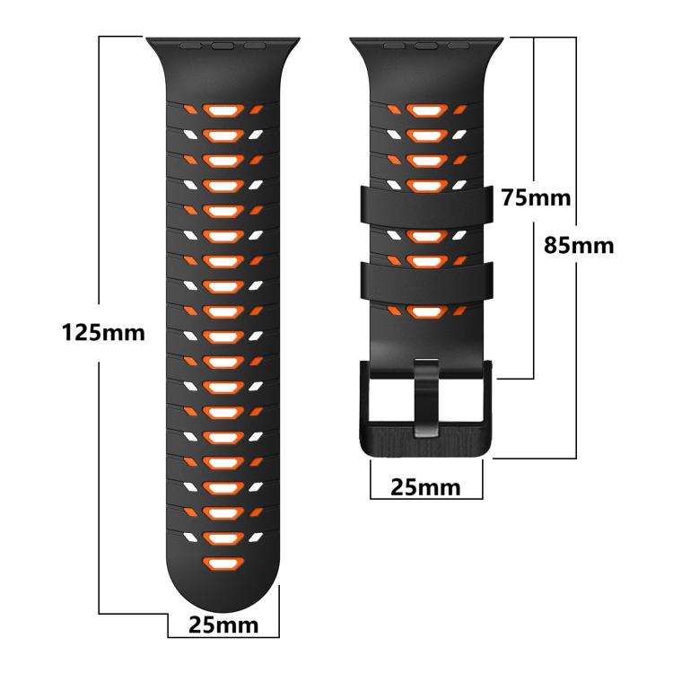 For Apple Watch 46mm / 49mm / 45mm / 44mm Trapezoid Two Color Silicone Watch Band(White Orange) by bashfashion