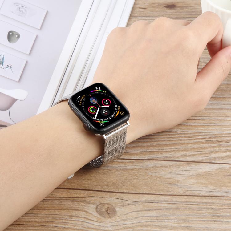 For Apple Watch 46mm / 49mm / 45mm / 44mm Integrated Buckle Embossed Thick Milanese Metal Watch Band(Starlight) by bashfashion