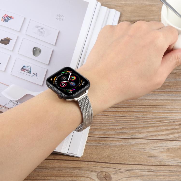 For Apple Watch 46mm / 49mm / 45mm / 44mm Integrated Buckle Embossed Slim Milanese Metal Watch Band(Starlight) by bashfashion