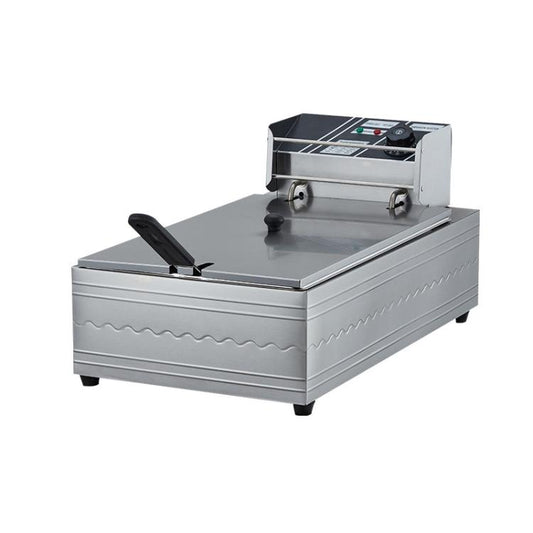 Multifunctional Commercial Stainless Steel Thick Electric Fryer Electric Boiler, Single Cylinder Extended 12L+Timer(US Plug) by bashfashion