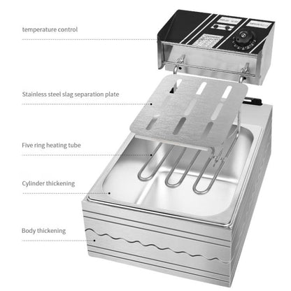 Multifunctional Commercial Stainless Steel Thick Electric Fryer Electric Boiler, Single Cylinder Dual-head 12L+Timer(EU Plug) by bashfashion