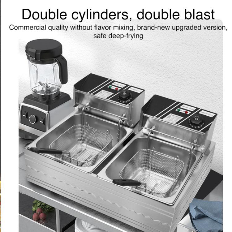 Multifunctional Commercial Stainless Steel Thick Electric Fryer Electric Boiler, Single Cylinder Dual-head 12L+Timer(UK Plug) by bashfashion