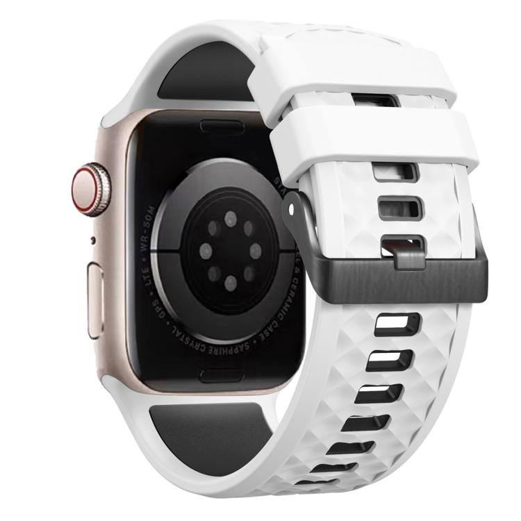For Apple Watch 46mm / 49mm / 45mm / 44mm Diamond Texture Two Color Silicone Watch Band(White Black) by bashfashion