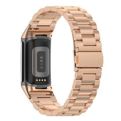 For Fitbit Charge 6 / 5 xDfind Three Beads Quick Release Metal Watch Band(Rose Gold) by xDfind