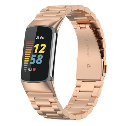 For Fitbit Charge 6 / 5 xDfind Three Beads Quick Release Metal Watch Band(Rose Gold) by xDfind