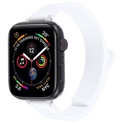 For Apple Watch 46mm / 49mm / 45mm / 44mm Slim I-shaped Magnetic Silicone Watch Band(Silver+White) by bashfashion