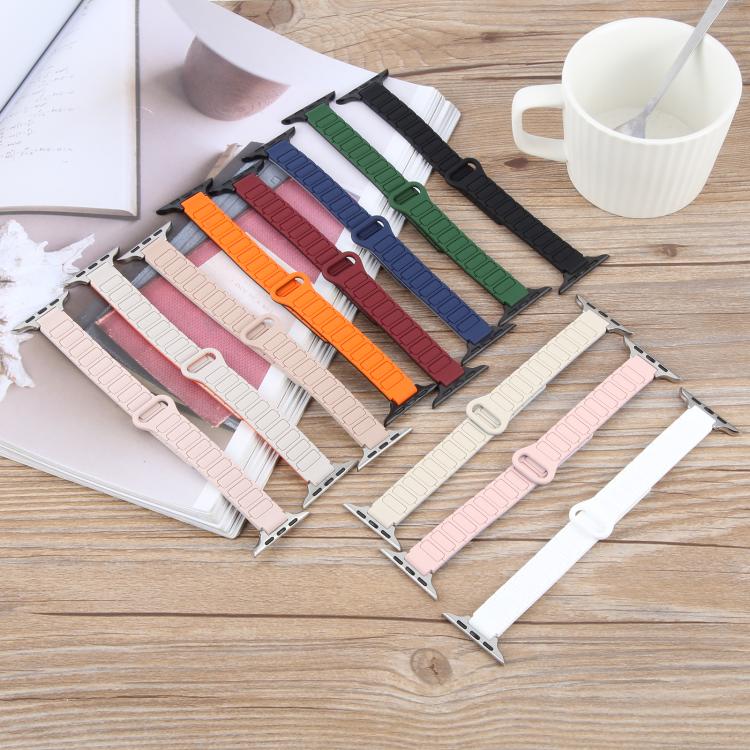 For Apple Watch 46mm / 49mm / 45mm / 44mm Slim I-shaped Magnetic Silicone Watch Band(Silver+White) by bashfashion