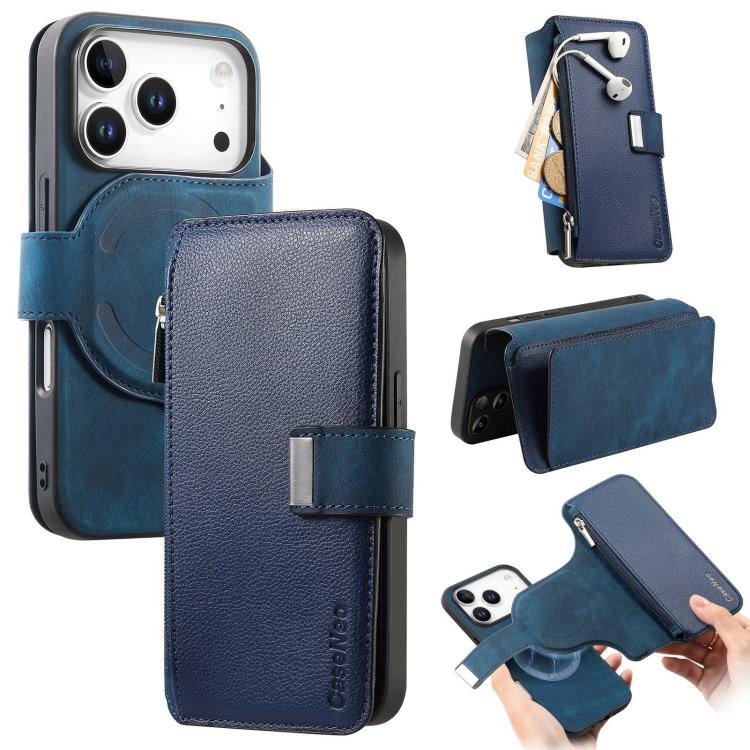 For iPhone 17 Pro CaseNeo MagSafe RFID Anti-theft Zipper Wallet Retro Leather Phone Case(Blue) by CaseNeo