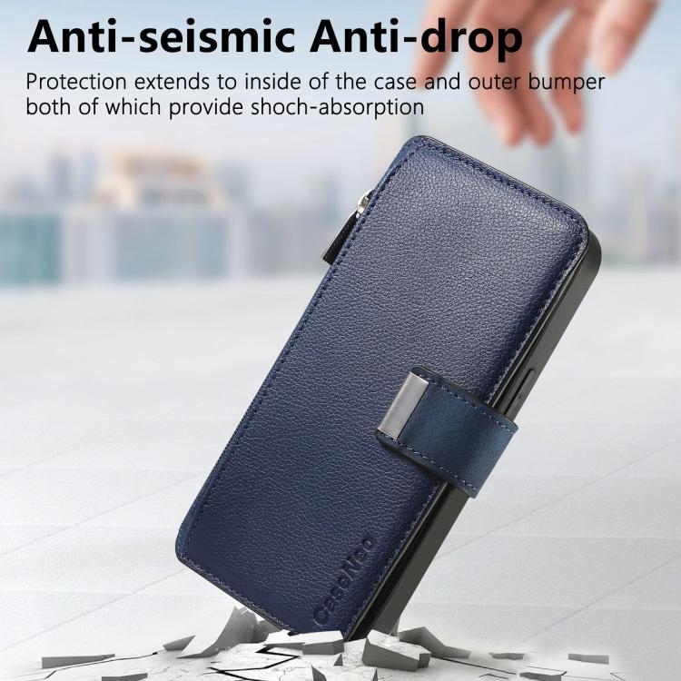 For iPhone 17 Pro CaseNeo MagSafe RFID Anti-theft Zipper Wallet Retro Leather Phone Case(Blue) by CaseNeo