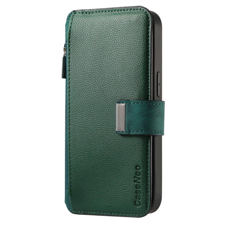 For iPhone 17 Pro CaseNeo MagSafe RFID Anti-theft Zipper Wallet Retro Leather Phone Case(Green) by CaseNeo