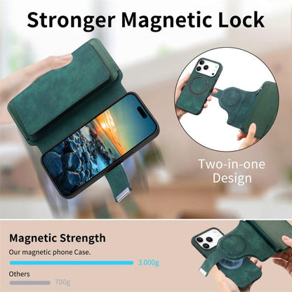 For iPhone 17 Pro CaseNeo MagSafe RFID Anti-theft Zipper Wallet Retro Leather Phone Case(Green) by CaseNeo